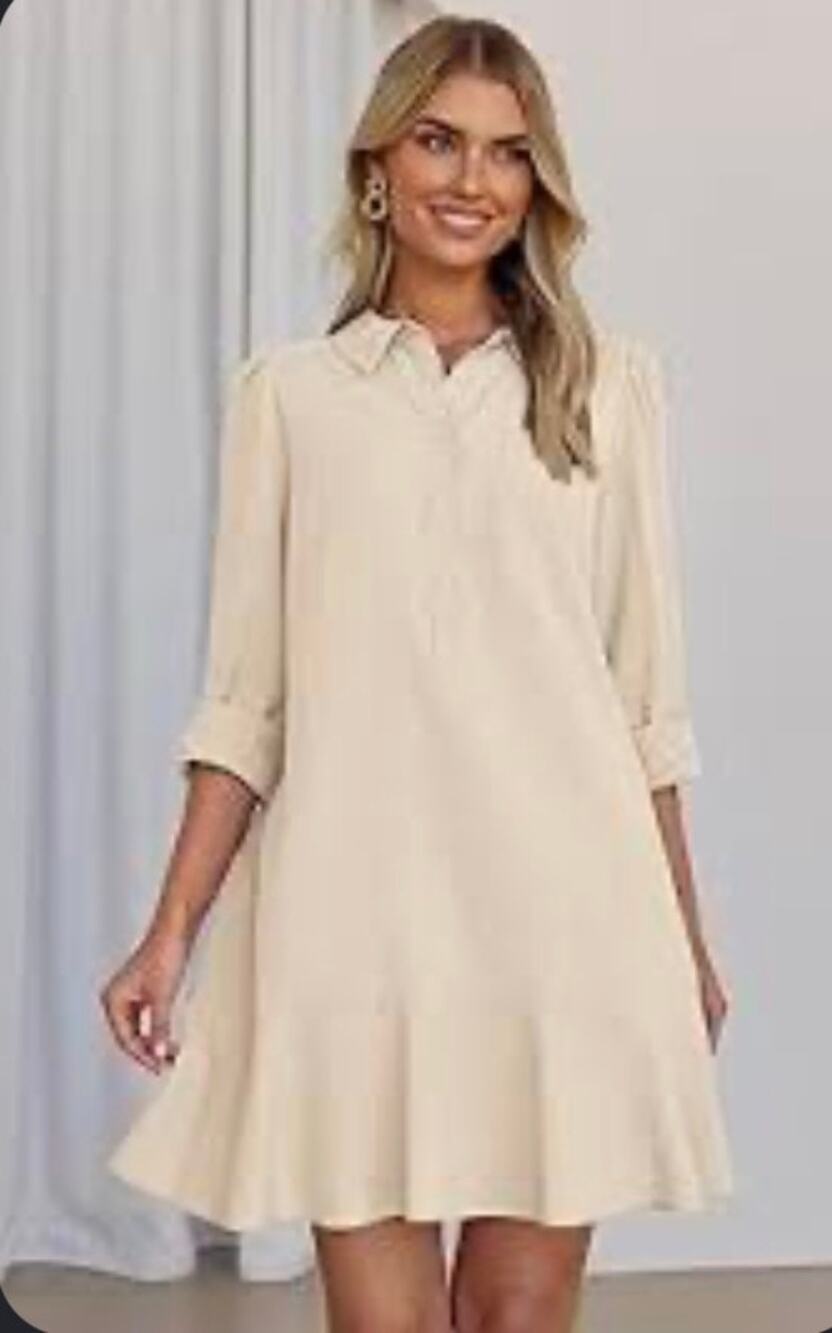 Merokeety Long Sleeve Button Down SHirt Dress 100% Viscose Womens XL